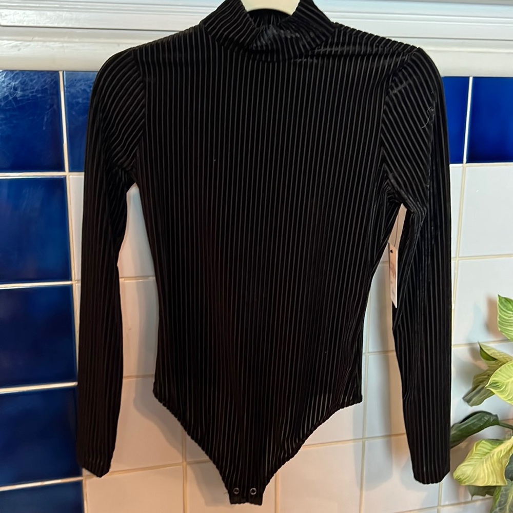 NWT Cara Santana Nine West Black Ribbed Velour Like Bodysuit - Size XS
